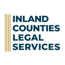 white square with three brown vertical lines with horizontal text in dark blue saying inland county legal services